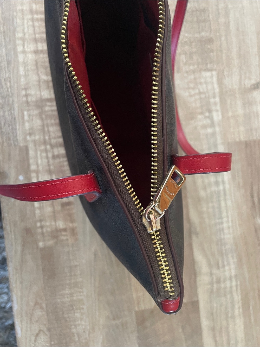 Coach Brown Signature Tote with Red Straps - Picture 5 of 8